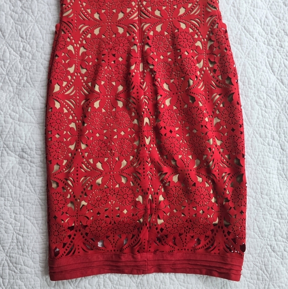 Tadashi Shoji Lasercut Lace Sleeveless Dress - Red Small - Picture 12 of 16